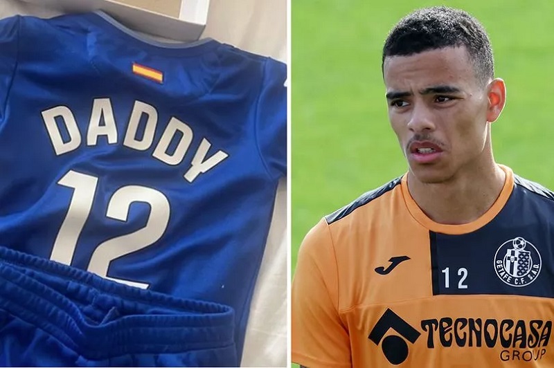 Mason Greenwood's girlfriend shares image of baby Getafe kit with 'daddy' on back - Mirror Online