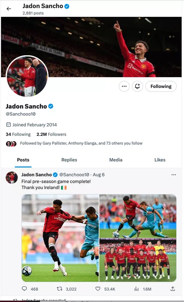 The post had previously been pinned to the top of Sancho's profile